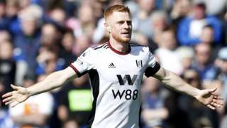 Fulham's Harrison Reed celebrates scoring their first goal v Everton at Goodison Park