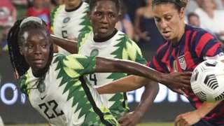 Michelle Alozie (left) in action for Nigeria