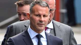 Ryan Giggs arriving at court on Monday morning