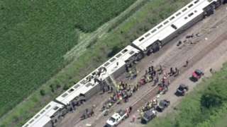 Image shows derailed train