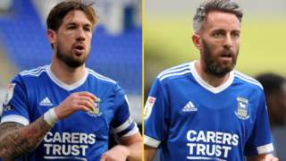 Luke Chambers and Cole Skuse in action for Ipswich Town