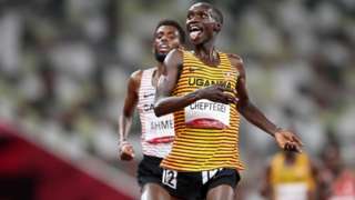 Uganda's Joshua Cheptegei as he won the men's 5,000m at the Tokyo Olympics