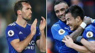 Christian Fuchs, Danny Simpson and Shinji Okazaki