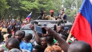 Burkina Faso's self-declared new leader Ibrahim Traoré arrives at the national television centre in Ouagadougou