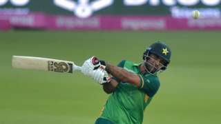 Pakistan opener Fakhar Zaman plays a shot in the second one-day international against South Africa