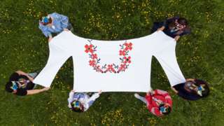 Ukrainian celebration of Vyshyvanka Day with a giant traditional shirt,