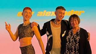 Photo of Olly Alexander, his mum Vicki and his waxwork statue