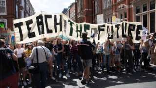 Demonstrators on 'Teach the Future' campaign