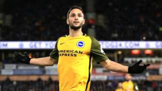 Florin Andone celebrates scoring for Brighton against Huddersfield