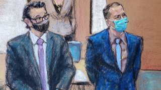 Derek Chauvin and his defence attorney Eric Nelson in Minneapolis, Minnesota, April 13, 2021 in this courtroom sketch
