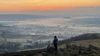 At the top of Crook Peak, on the Mendip Hills in Somerset
