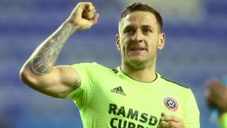 Billy Sharp celebrates Sheffield United's win at Wigan