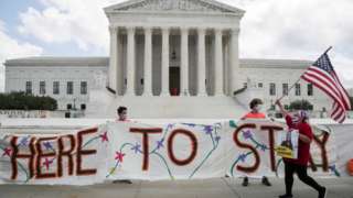 Daca recipients and their supporters celebrate outside the US Supreme Court