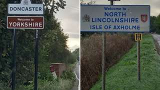 Composite picture of Yorkshire sign and original North Lincolnshire sign