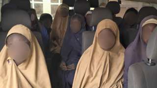 Some of the girls freed by kidnappers pictured in a bus, Nigeria - 24 March 2024