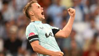 Sam Curran celebrates a wicket for Surrey