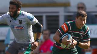 Ben Youngs breaks away for Leicester against Northampton
