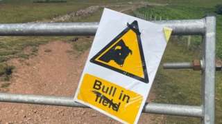 Bull sign on Turnhouse Hill in the Pentlands