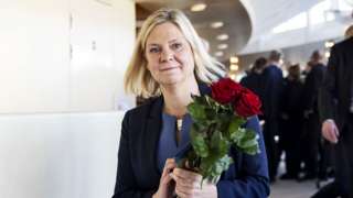 Magdalena Andersson of the Social Democrats is elected Prime Minister at the Swedish Parliament Riksdagen on 24 November 2021 in Stockholm, Sweden