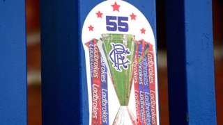 A sign at Ibrox marking Rangers' Premiership title