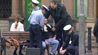 An injured man is treated