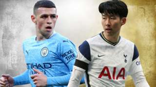Phil Foden of Man City and Son Heung-Min of Tottenham