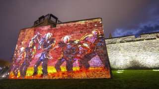 Vikings projected onto Derry's Walls as part of the Illuminate festival