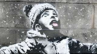 Banksy's 'Season's greetings' graffiti image in Port Talbot