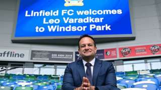 Scoreboard at Windsor Park displays welcome message to Leo Varadkar