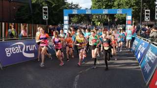 Young runners leave the start line for the Junior Great North Run