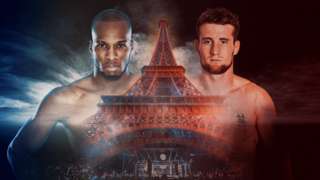 Promotional graphic of the two MMA fighters, Michael 'Venom' Page and Ross 'The Hitman' Houston, positioned on either side of the Eiffel Tower
