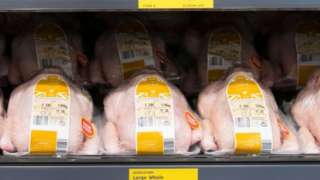 Chickens on a supermarket shelf in Cardiff