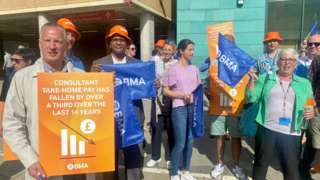 Senior doctors at the picket line outside Bristol Royal Infirmary