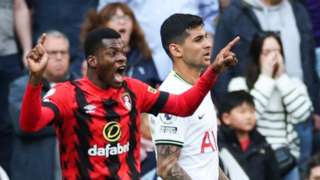 Dango Ouattara celebrates scoring for Bournemouth against Tottenham