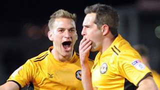 Matt Dolan (r) celebrates one of his goals for Newport County against Carlisle