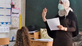 A teacher at a classroom in the Algerian capital Algiers - October 2020