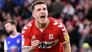 Jordan Hugill converts a penalty for Middlesbrough's first goal against Ipswich