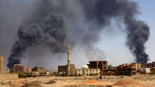 Smoke rising from air strikes in Khartoum, 1 May 23