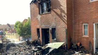 A house gutted by fire in Gravesend