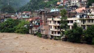 Flood in Sukheti river after heavy rains on August 14, 2014 in Mandi