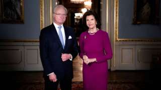Swedish King Carl Gustaf and Queen Silvia pose at the Royal Castle in Stockholm, Sweden, on 3 December 2020