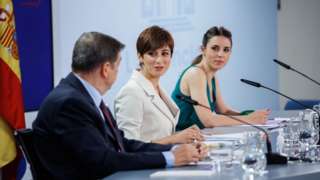 Spanish government. From left to right, Minister of Agriculture, Fisheries and Food, Luis Planas, Minister Spokesperson Isabel Rodriguez and Minister of Equality Irene Montero.