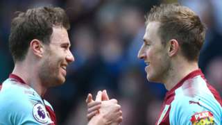 Chris Wood (right) celebrates scoring for Burnley against his former club Leicester City