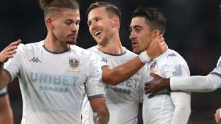 Leeds United celebrate Pablo Hernandez's goal