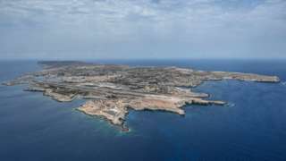 Aerial view of the island of Lampedusa on August 04, 2020 in Lampedusa, Italy