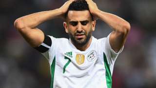 Riyad Mahrez reacts after Algeria lose against Equatorial Guinea