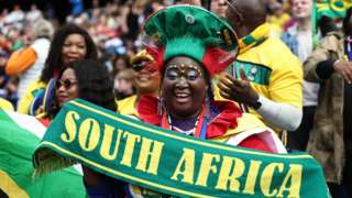 A fan of South Africa cheers during the Fifa Women's World Cup 2023 Round of 16 match between Netherlands and South Africa
