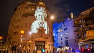 The image of the Queen was projected onto BBC Broadcasting House on the day of her funeral
