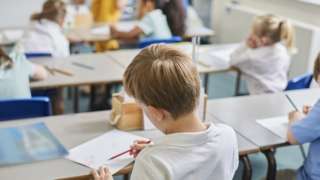 Primary school pupils in their classroom