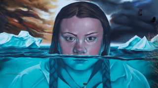 Greta Thunberg mural on a wall in Bristol